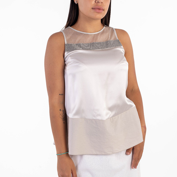 BRUNELLO CUCINELLI LIGHT GRAY BLOUSE | WOMENS SIZE S - Picture 2 of 5